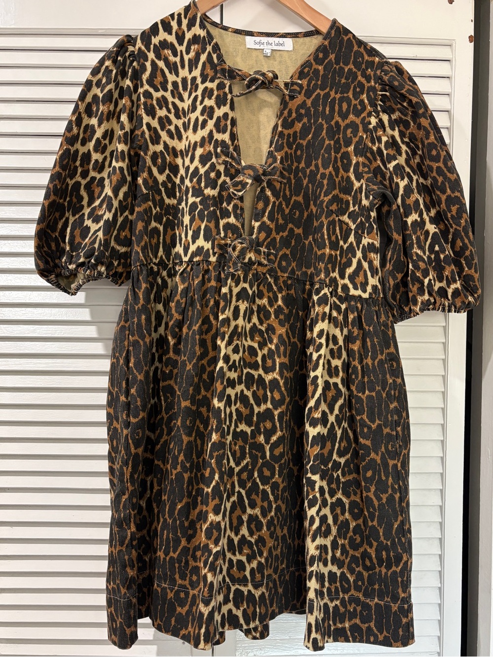 Sofie The Label Leopard Print Puff Sleeve Dress with ties